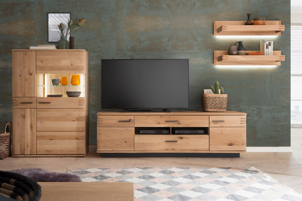 WOHNWAND  in Eichefarben  340/167/50 cm  - Eichefarben/Anthrazit, Design, Glas/Holz (340/167/50cm) - Livetastic