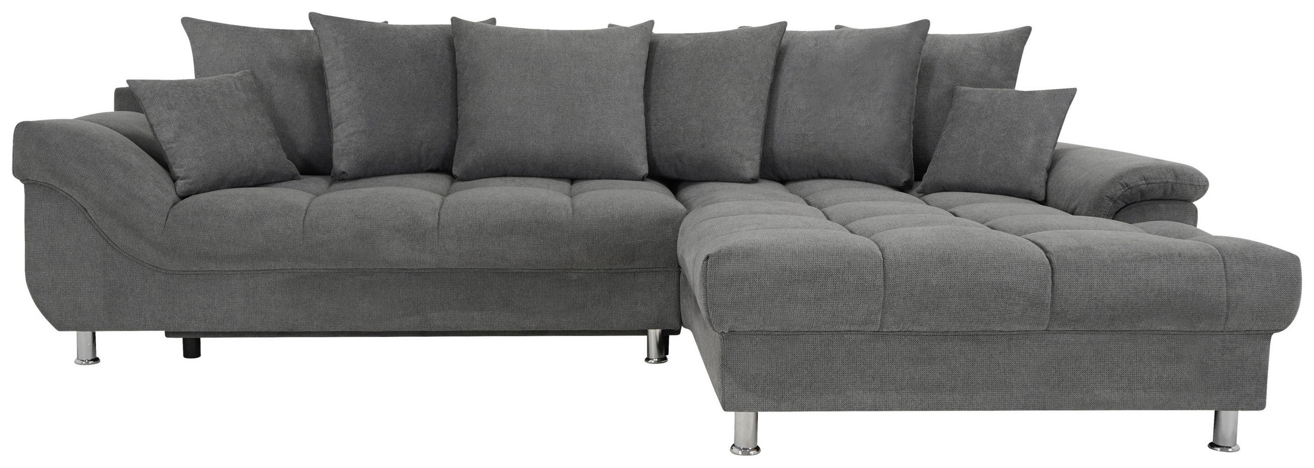 ECKSOFA Dunkelgrau Flachgewebe, Mikrofaser  - Chromfarben/Dunkelgrau, Design, Kunststoff/Textil (312/198cm) - Livetastic