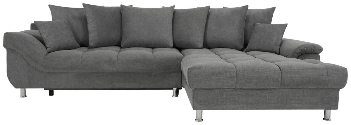 ECKSOFA Dunkelgrau Flachgewebe, Mikrofaser  - Chromfarben/Dunkelgrau, Design, Kunststoff/Textil (312/198cm) - Livetastic
