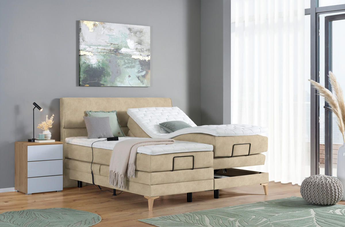 BOXSPRINGBETT 200/200 cm  in Beige  - Eichefarben/Beige, Konventionell, Holz/Textil (200/200cm) - Voleo