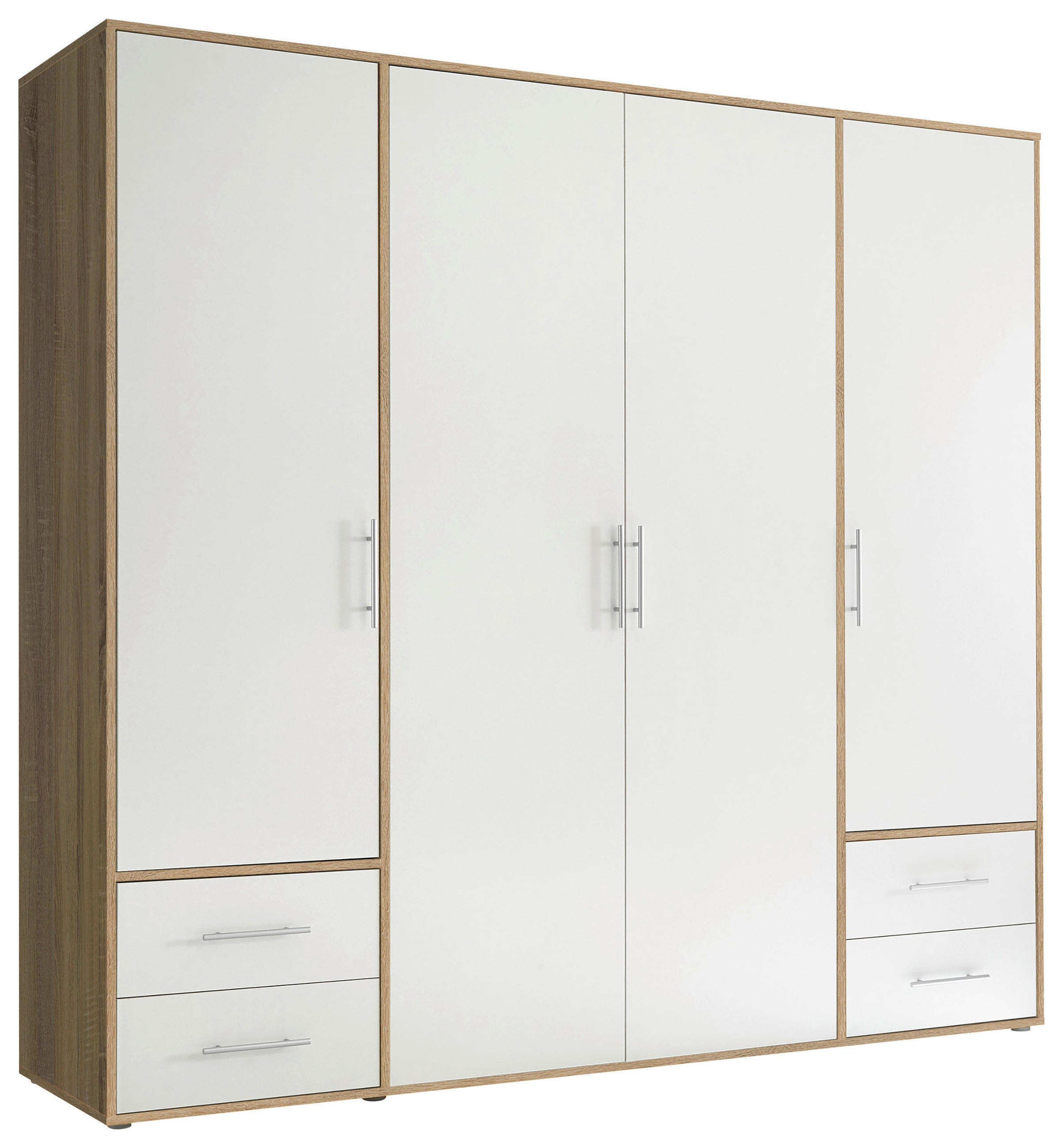 DREHTÜRENSCHRANK Weiss, Sonoma Eiche  - Weiss/Alufarben, Modern, Holzwerkstoff/Kunststoff (206/195/60cm) - P & B
