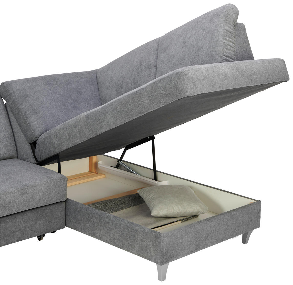 ECKSOFA in Flachgewebe Dunkelgrau  255/186 cm  - Dunkelgrau/Silberfarben, KONVENTIONELL, Holz/Textil (255/186cm) - Cantus