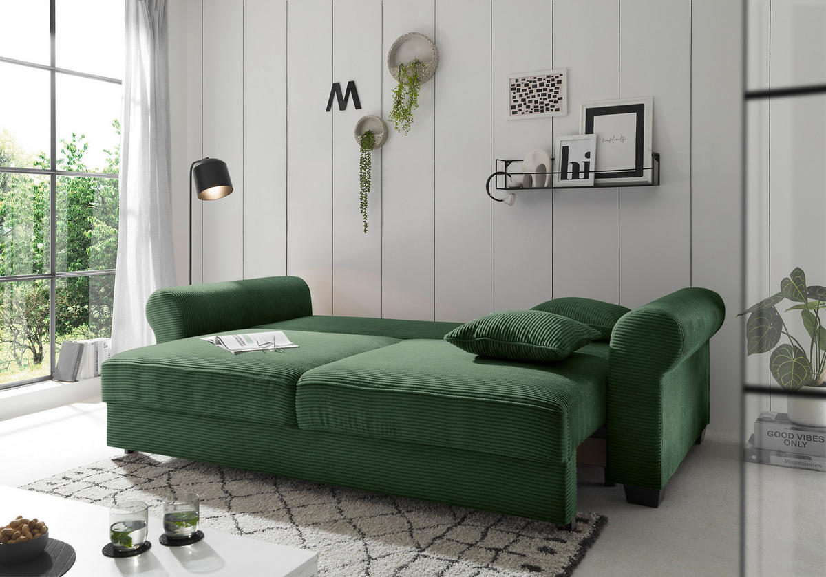 SCHLAFSOFA Cord Dunkelgrün  - Dunkelgrün/Schwarz, KONVENTIONELL, Kunststoff/Textil (247/95/125cm) - Hom`in