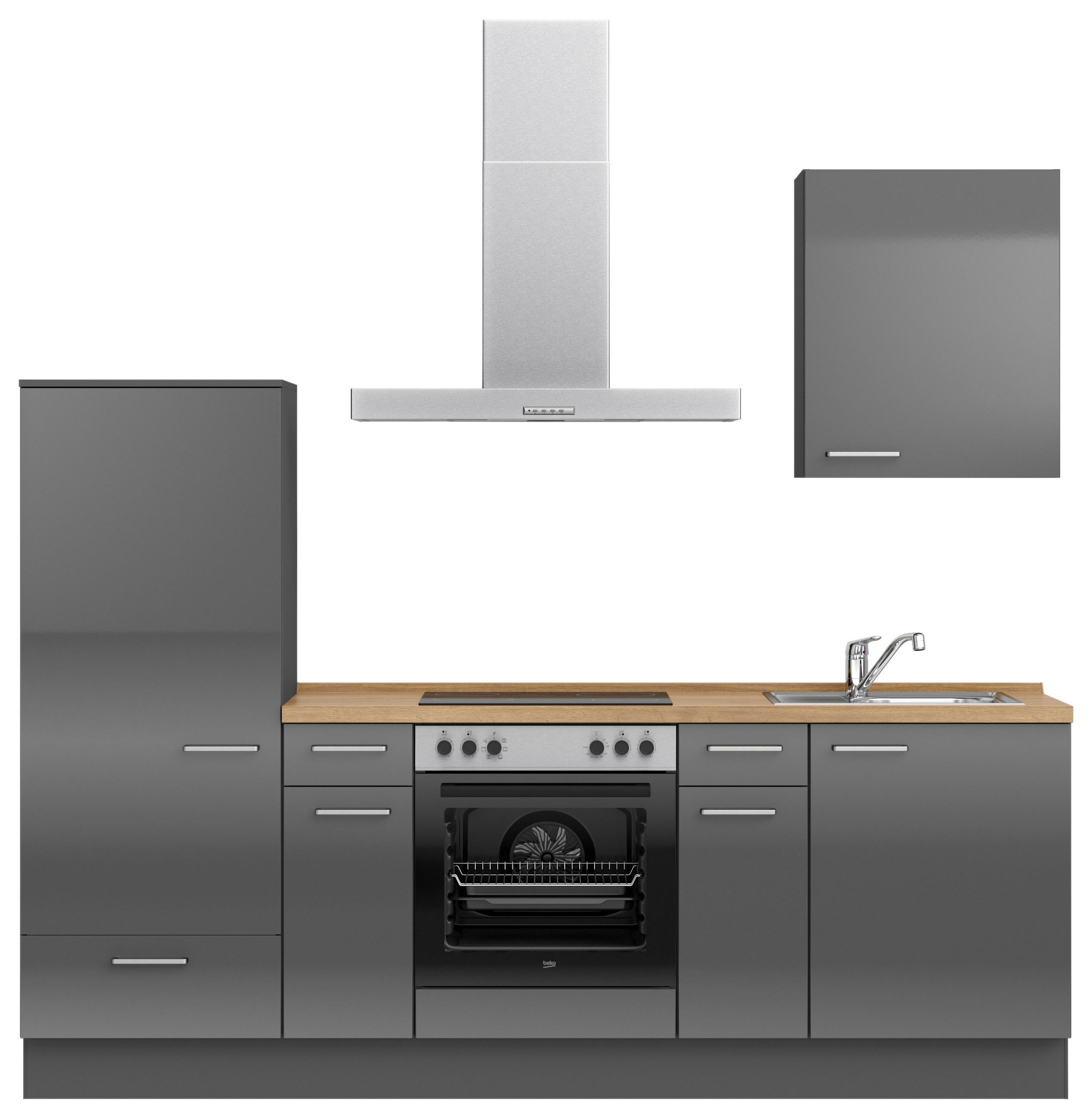 KÜCHENBLOCK 240 cm   in Eichefarben, Schieferfarben  - Schieferfarben/Edelstahlfarben, MODERN, Holzwerkstoff/Metall (240cm) - Nobilia