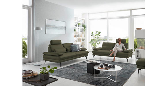 3-SITZER-SOFA in Leder Grün - Schwarz/Grün, Design, Leder/Metall (222/86/104cm) - Dieter Knoll