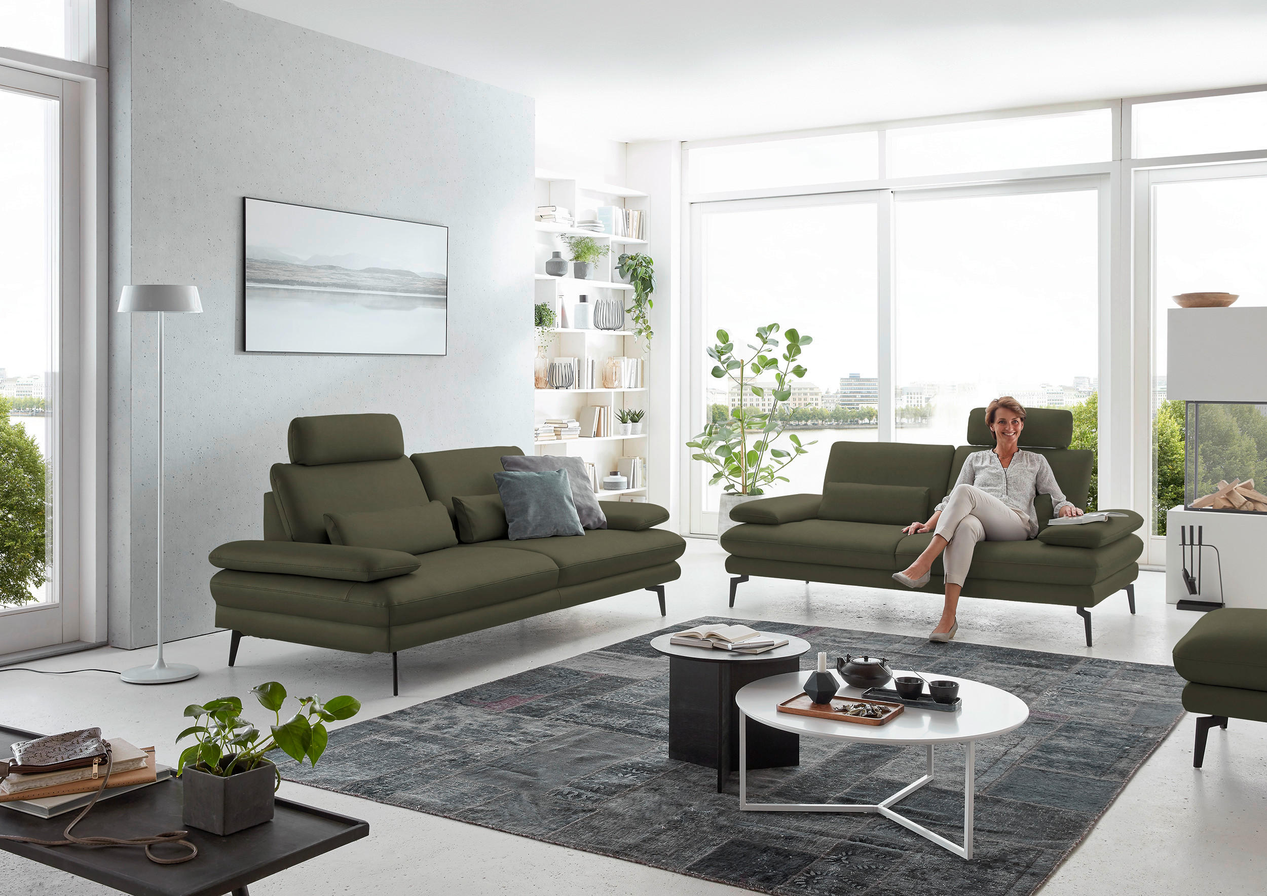 3-SITZER-SOFA in Echtleder Grün  - Schwarz/Grün, Design, Leder/Metall (222/86/104cm) - Dieter Knoll