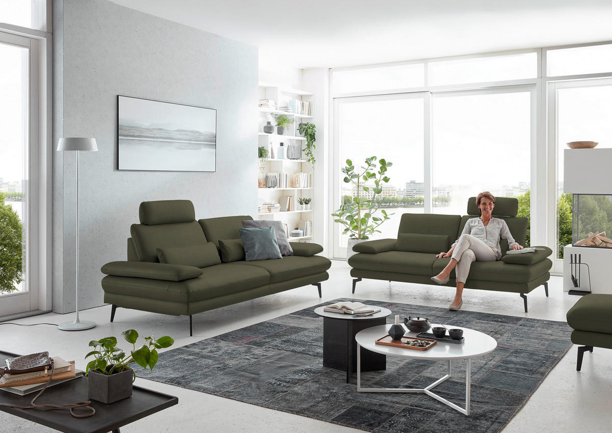 3-SITZER-SOFA in Echtleder Grün  - Schwarz/Grün, Design, Leder/Metall (222/86/104cm) - Dieter Knoll