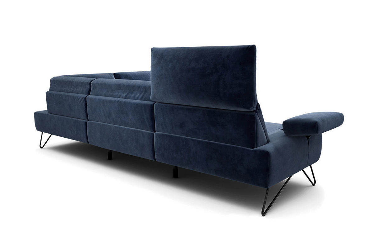 ECKSOFA Cosy Dunkelblau Samt  - Schwarz/Dunkelblau, Design, Textil/Metall (288-303/213cm) - SENSOO
