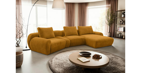 ECKSOFA  in Chenille Senfgelb Rückenkissen, Rücken echt  362/176 cm  - Senfgelb/Schwarz, KONVENTIONELL, Kunststoff/Textil (362/176cm) - Carryhome
