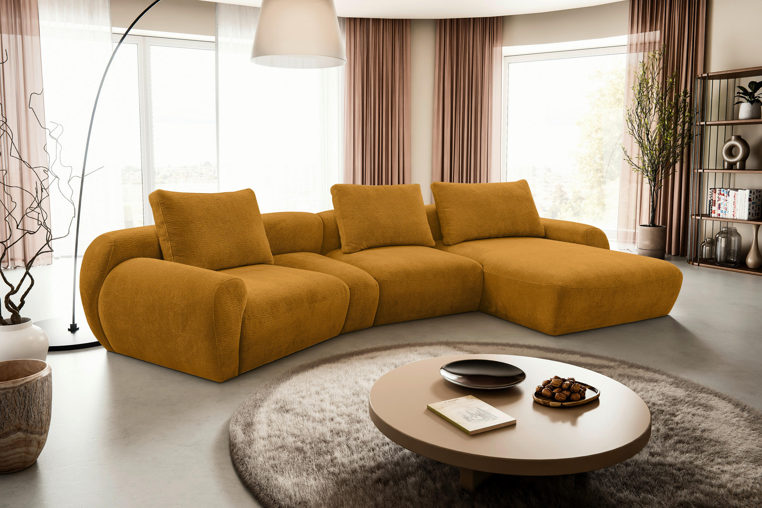 ECKSOFA Senfgelb Chenille  - Senfgelb/Schwarz, KONVENTIONELL, Kunststoff/Textil (362/176cm) - Carryhome