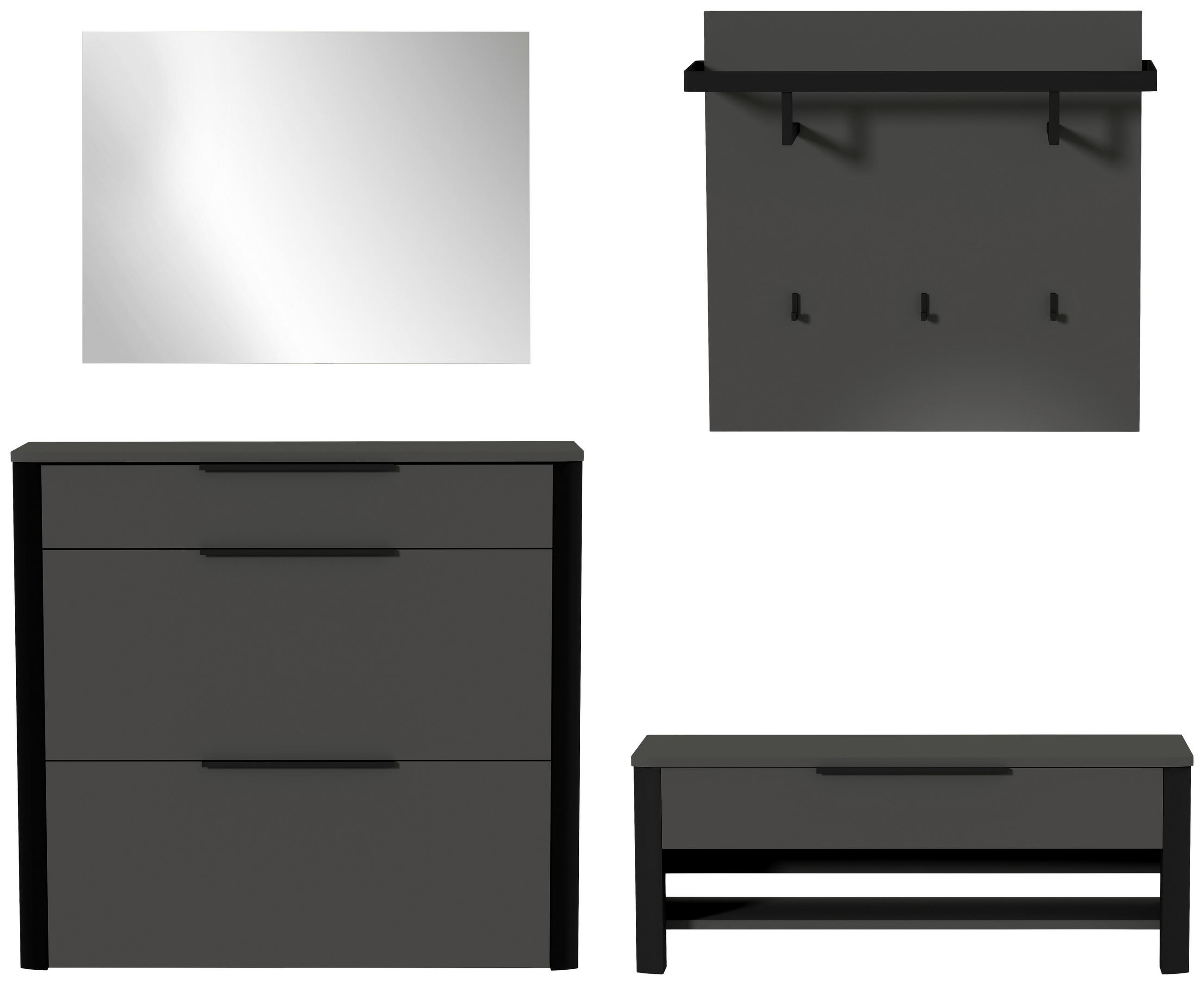 GARDEROBE 4-teilig 220/191/34 cm  - Anthrazit/Schwarz, Design, Glas/Holzwerkstoff (220/191/34cm) - Dieter Knoll
