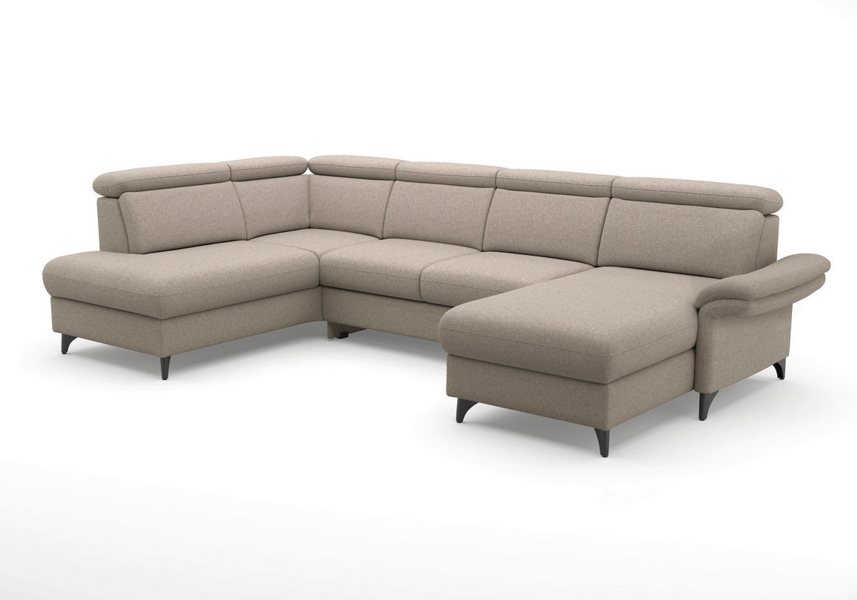 WOHNLANDSCHAFT GLENDALE E Taupe Flachgewebe  - Taupe/Schwarz, KONVENTIONELL, Textil/Metall (193/321/166cm) - Sit & More