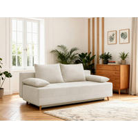 SCHLAFSOFA LUMOS Samt Creme  inkl. Rückenkissen, Armlehnenkissen, Schlaffunktion, Rücken echt, Stauraum  - Creme/Naturfarben, Design, Textil (206/96/96cm) - P & B