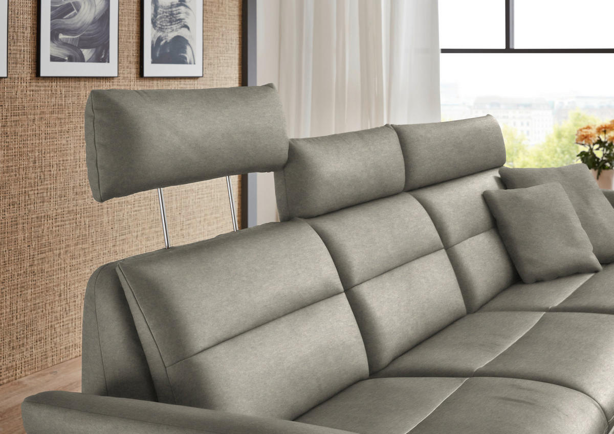 ECKSOFA in Echtleder Hellgrau  - Hellgrau/Schwarz, Design, Leder/Metall (300/157cm) - Dieter Knoll