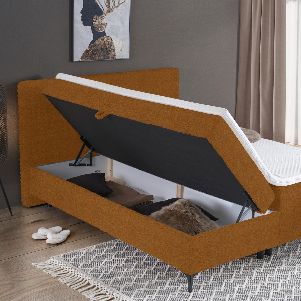BOXBETT 160/200 cm  in Cognac  - Cognac/Schwarz, Design, Holz/Holzwerkstoff (160/200cm) - Xora