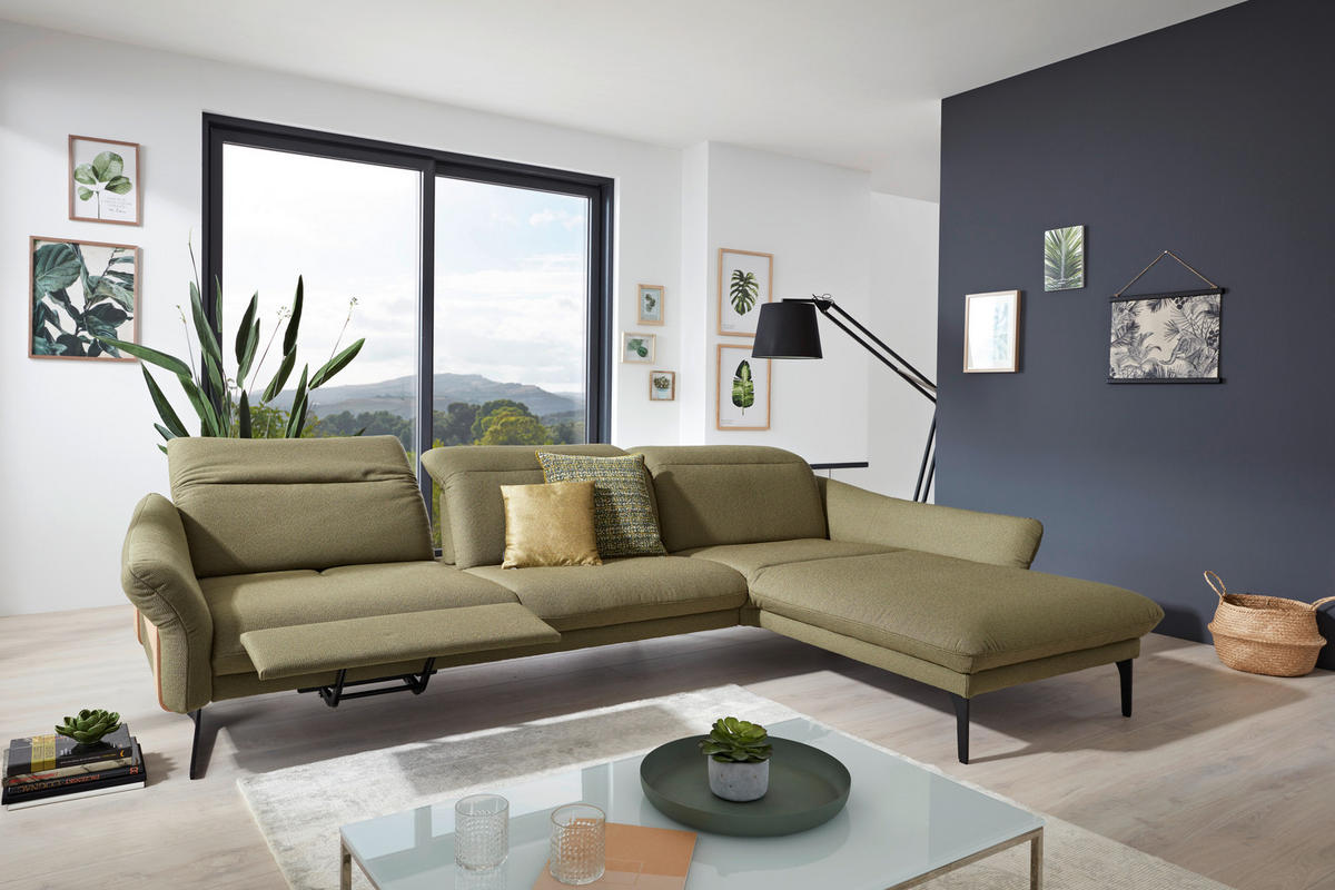 ECKSOFA in Webstoff Olivgrün  - Anthrazit/Olivgrün, Design, Holz/Textil (314/179cm) - Himolla