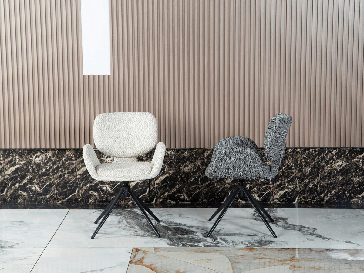 ARMLEHNSTUHL  Sitzfläche 360° drehbar, automatische Rückholfunktion Chenille  - Beige/Schwarz, Design, Textil/Metall (58,5/83,5/61,5cm) - Novel