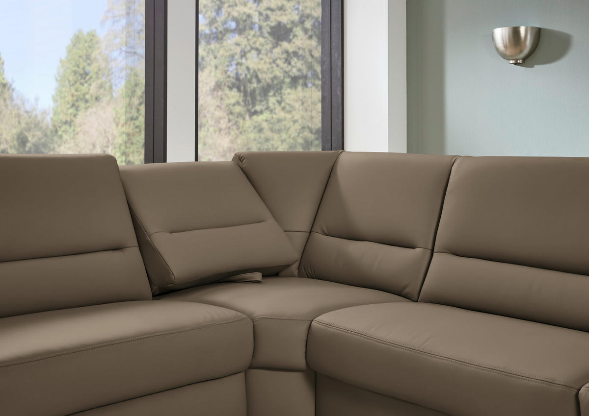 ECKSOFA  in Echtleder Graubraun  249/290 cm  - Graubraun/Schwarz, KONVENTIONELL, Leder/Metall (249/290cm) - Beldomo Premium