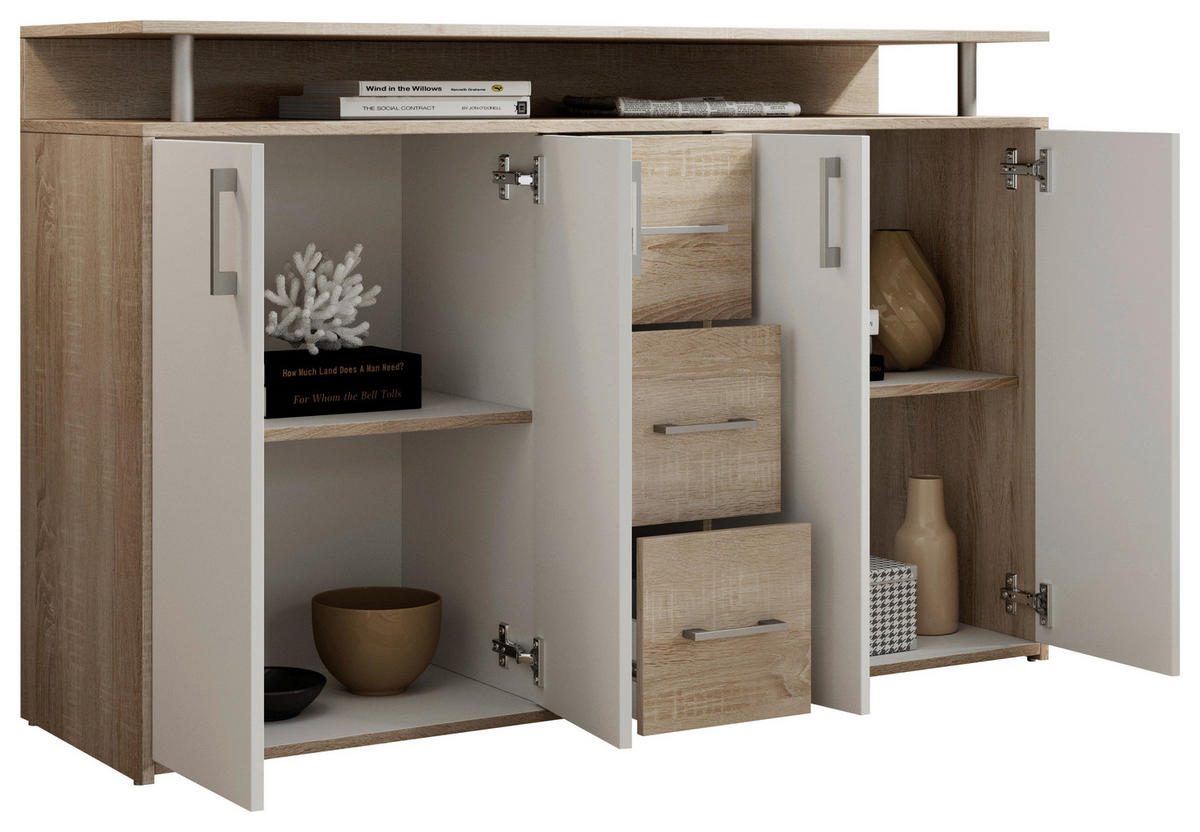 COMODĂ CU UȘI 139/90/34 cm  - stejar Sonoma/argintiu, Konventionell, plastic/material pe bază de lemn (139/90/34cm) - Carryhome
