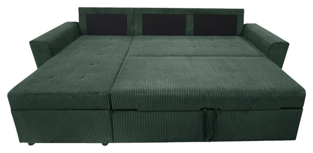 ECKSOFA TERMOLI in Cord Dunkelgrün  155/231 cm  - Dunkelgrün/Schwarz, Design, Kunststoff/Textil (155/231cm) - MID.YOU