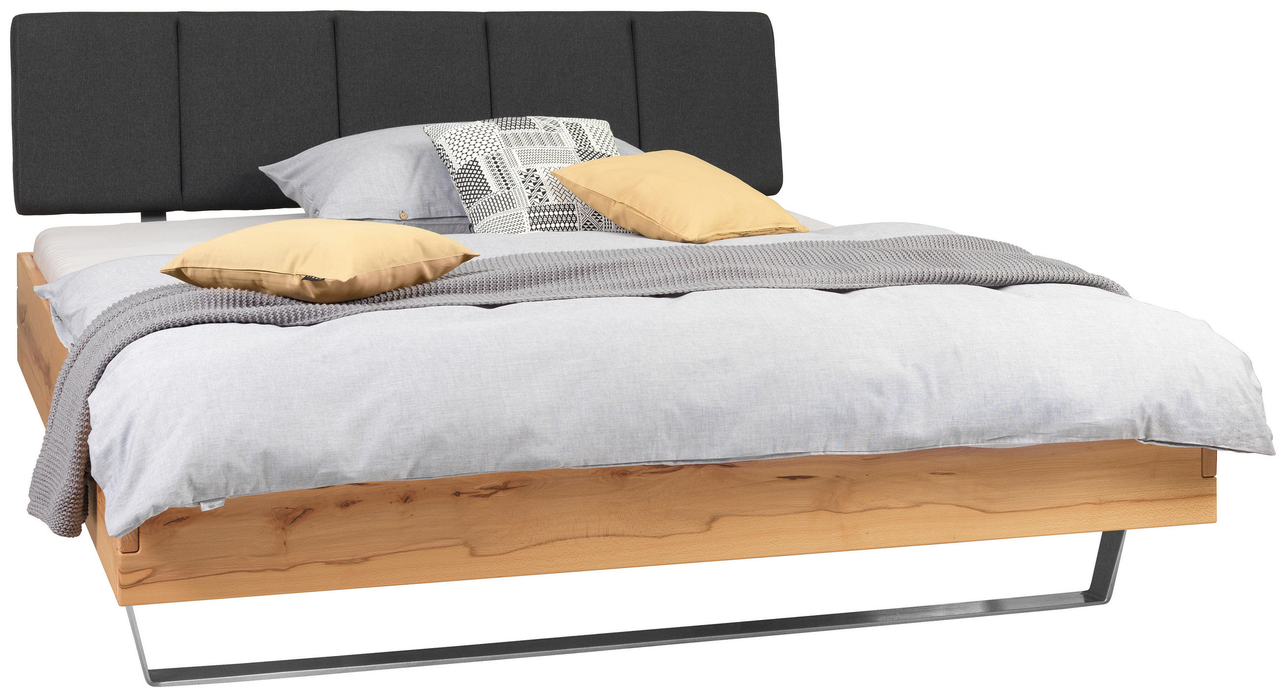 BETT 160/200 cm  in Anthrazit, Buchefarben  - Anthrazit/Buchefarben, Natur, Holz/Textil (160/200cm) - Valnatura