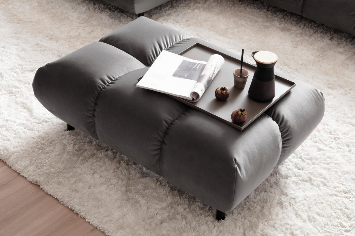 HOCKERBANK 108/41/73 cm Velours Grau Holz  - Schwarz/Grau, Design, Holz/Textil (108/41/73cm) - Pure Home Lifestyle
