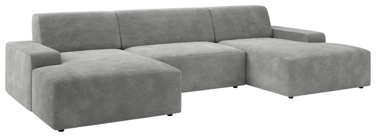 WOHNLANDSCHAFT in Cord Grau  - Schwarz/Grau, Modern, Kunststoff/Textil (162/329/162cm) - Trendmanufaktur