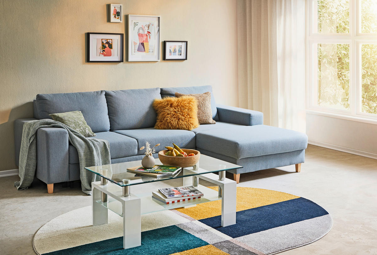 ROHOVÁ SEDAČKA, textil, světle modrá - světle modrá/barvy buku, Design, dřevo/textil (260/160cm) - Ti'me