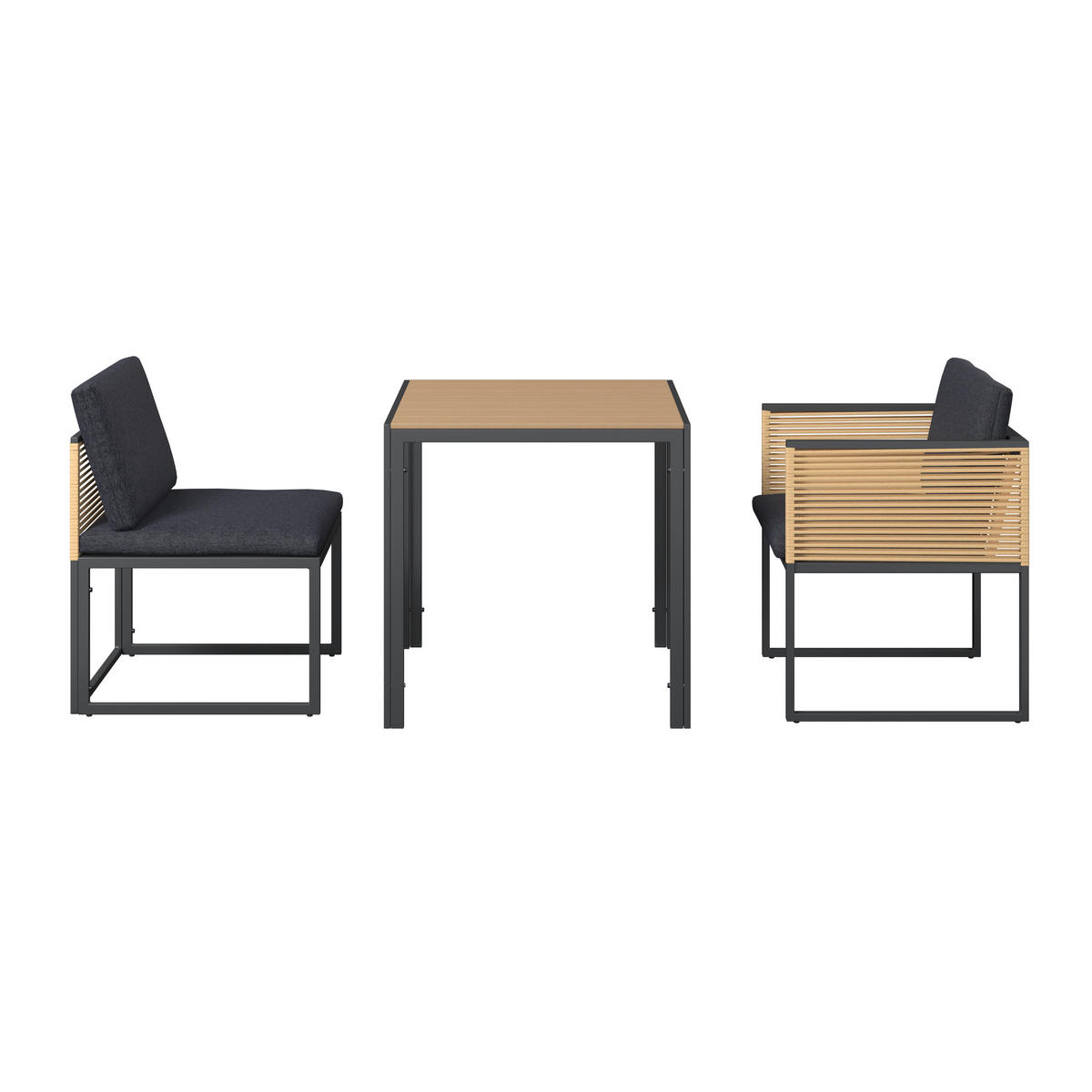 BALKONSET  3-teilig  - Dunkelgrau/Anthrazit, MODERN, Kunststoff/Textil (69,5/74/70cm) - Ambia Garden