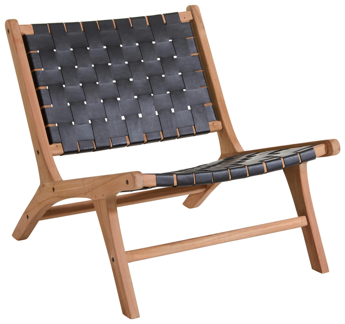 Fotoliu din lemn, piele, culoare natur - culoare natur/culoare lemn tec, Design, lemn/piele (65/68/78cm) - Livetastic