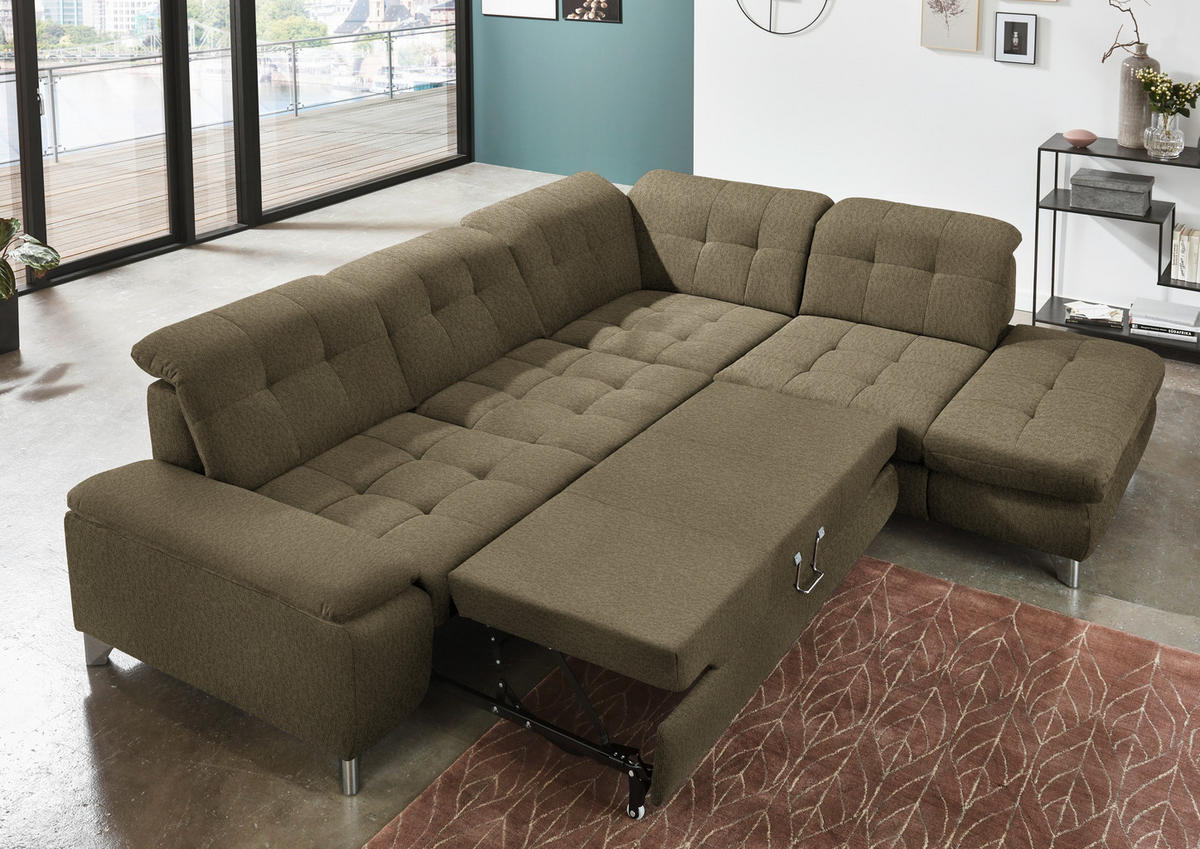 ECKSOFA in Chenille Olivgrün  310/260 cm  - Chromfarben/Olivgrün, Design, Textil/Metall (310/260cm) - Beldomo Speed