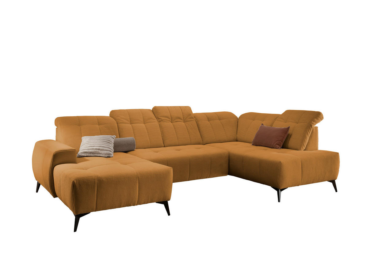 WOHNLANDSCHAFT SANO Goldfarben Cord  - Goldfarben/Schwarz, MODERN, Textil/Metall (180/337/200cm) - Livetastic