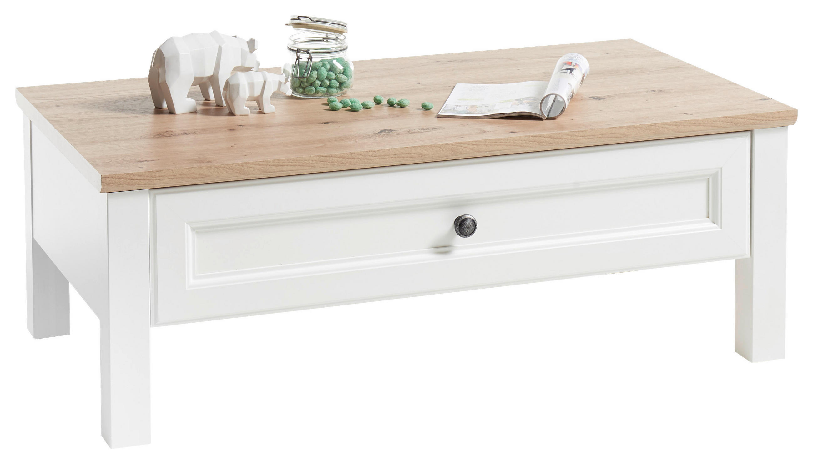 COUCHTISCH Holzwerkstoff 110/60/40 cm  - Weiss/Eichefarben, Basics, Holzwerkstoff/Metall (110/60/40cm) - MID.YOU