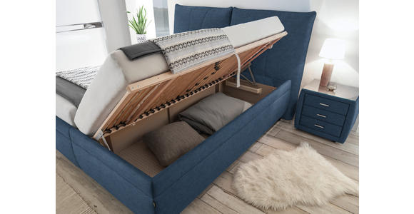POLSTERBETT Matratze, gepolstertes Kopfteil, Lattenrost, Bettkasten Blau 180/200 cm  - Blau/Silberfarben, KONVENTIONELL, Holz/Textil (180/200cm) - Dieter Knoll