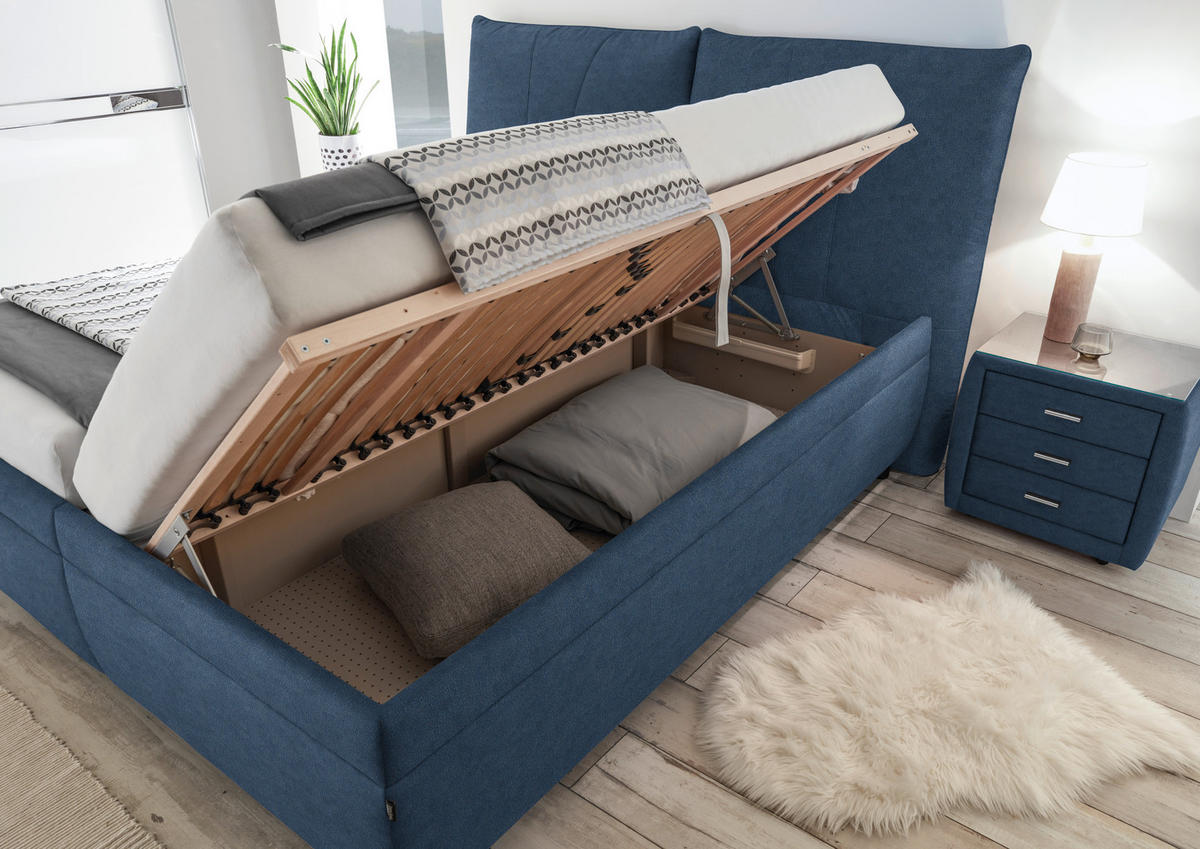 POLSTERBETT Matratze, gepolstertes Kopfteil, Lattenrost, Bettkasten Blau 200/200 cm  - Blau/Silberfarben, KONVENTIONELL, Holz/Textil (200/200cm) - Dieter Knoll