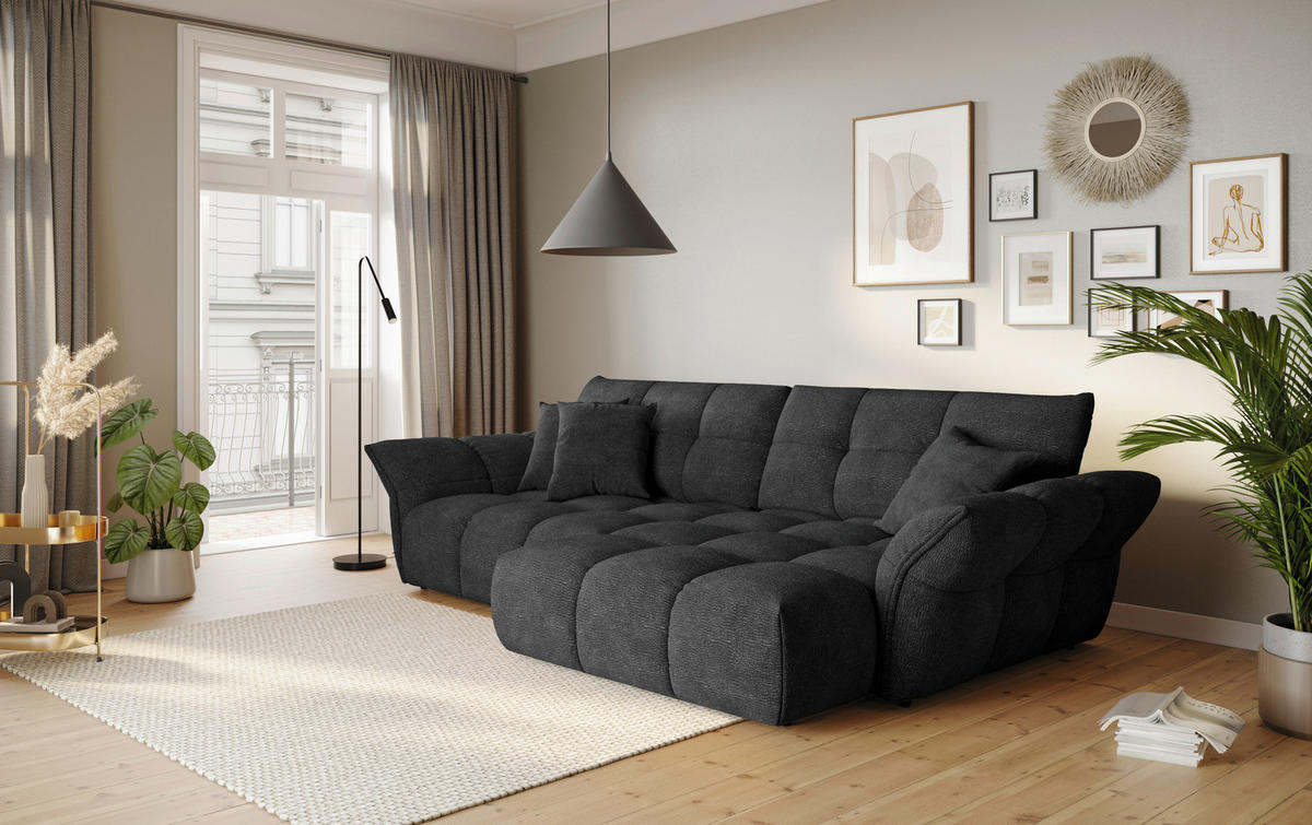 ECKSOFA  in Chenille Schwarz  312/177 cm  - Schwarz, Design, Kunststoff/Textil (312/177cm) - Welnova