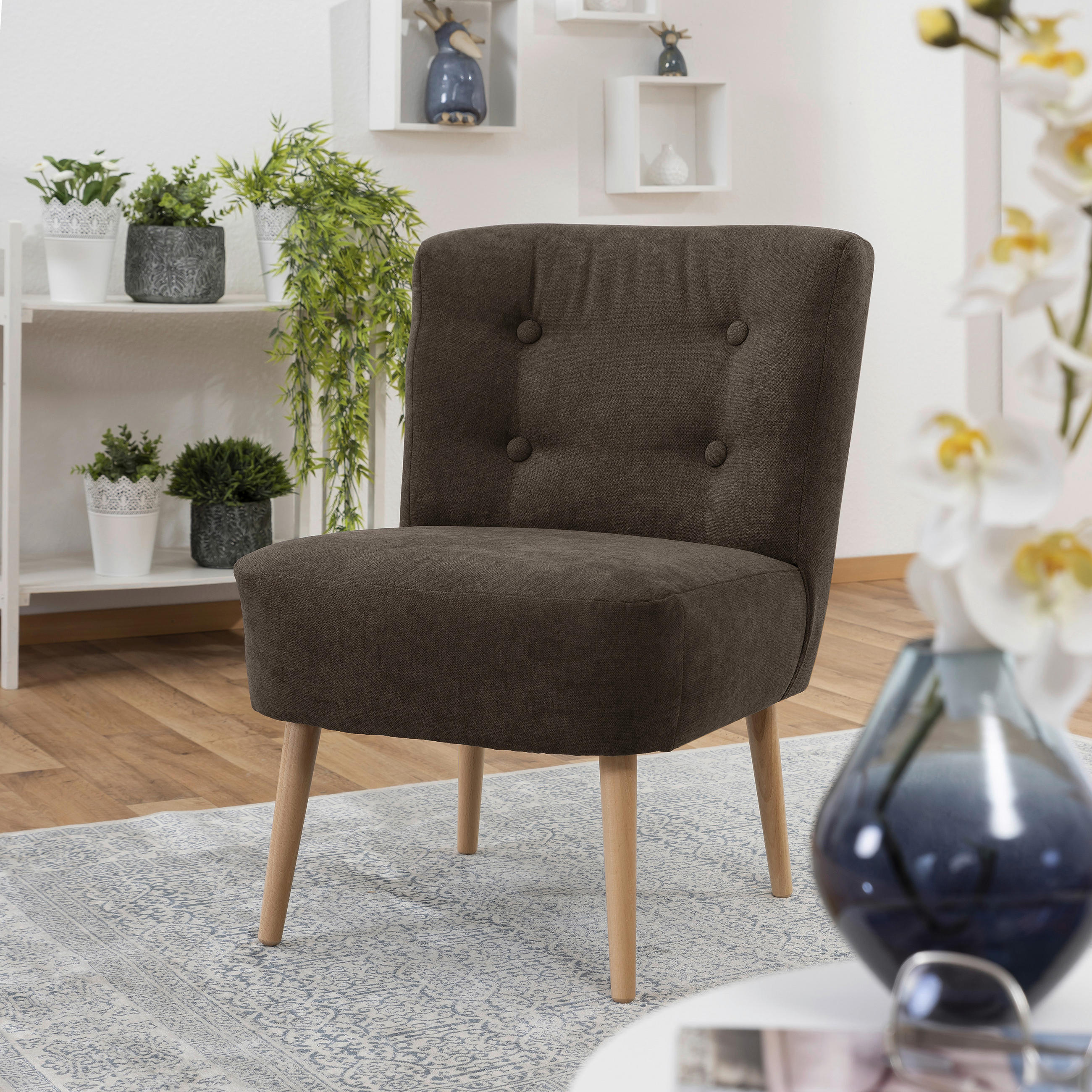SESSEL in Flachgewebe Dunkelbraun  - Dunkelbraun/Buchefarben, Design, Holz/Textil (58/78/68cm) - Max Winzer