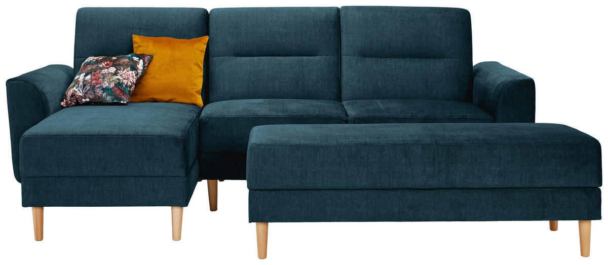 HOCKER in Textil Blau  - Blau/Naturfarben, Modern, Holz/Textil (135/48/57cm) - Max Winzer
