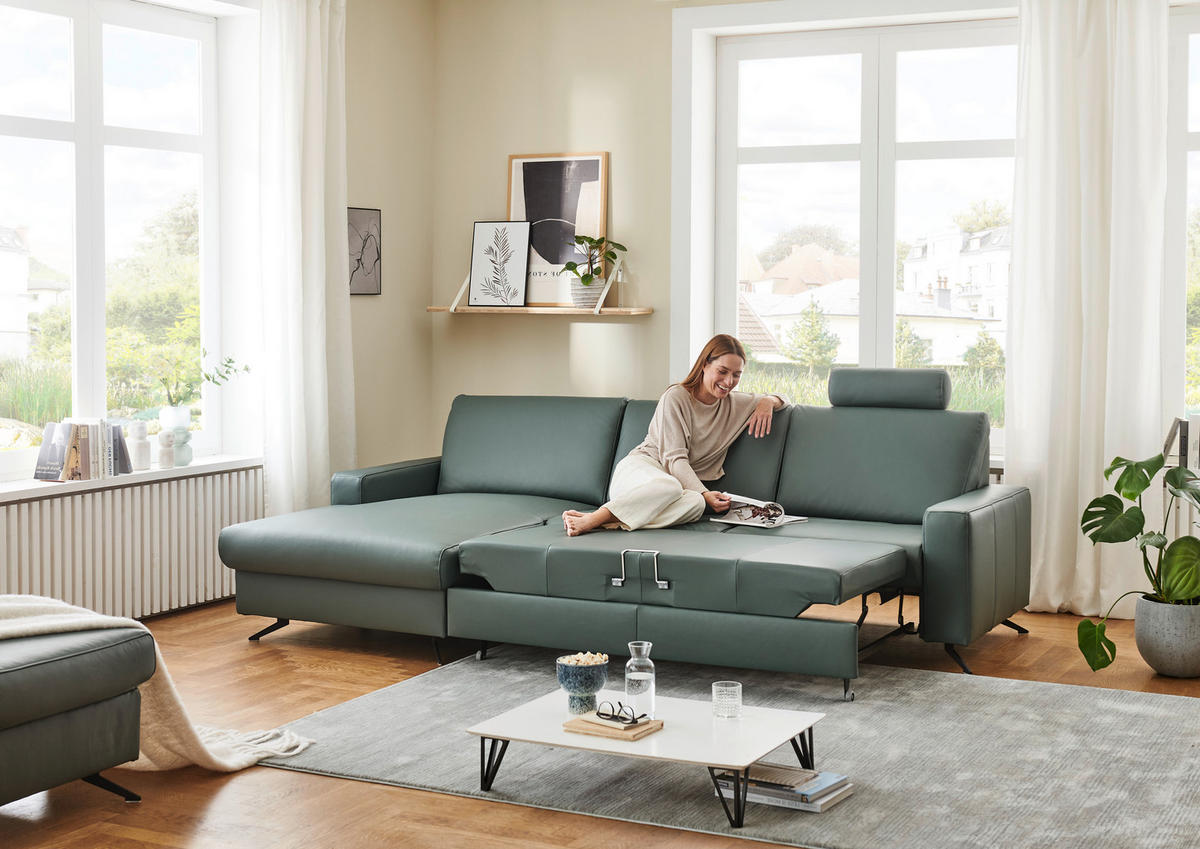 ECKSOFA in Echtleder Opal  - Opal/Schwarz, Design, Leder/Metall (165/267cm) - Beldomo Premium