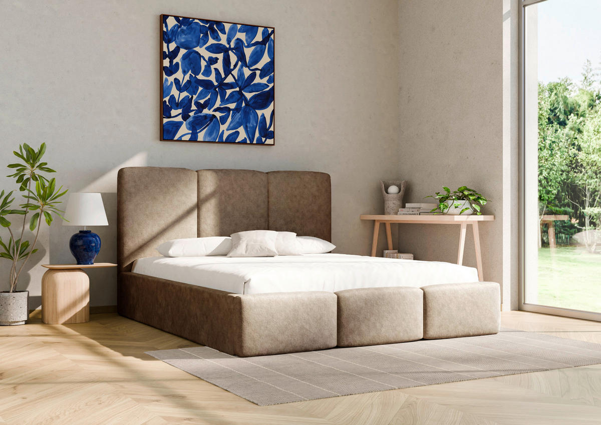 POLSTERBETT Lattenrost, Bettkasten 140/200 cm  in Schlammfarben  - Schlammfarben/Schwarz, Design, Holz/Textil (140/200cm) - Boxxx