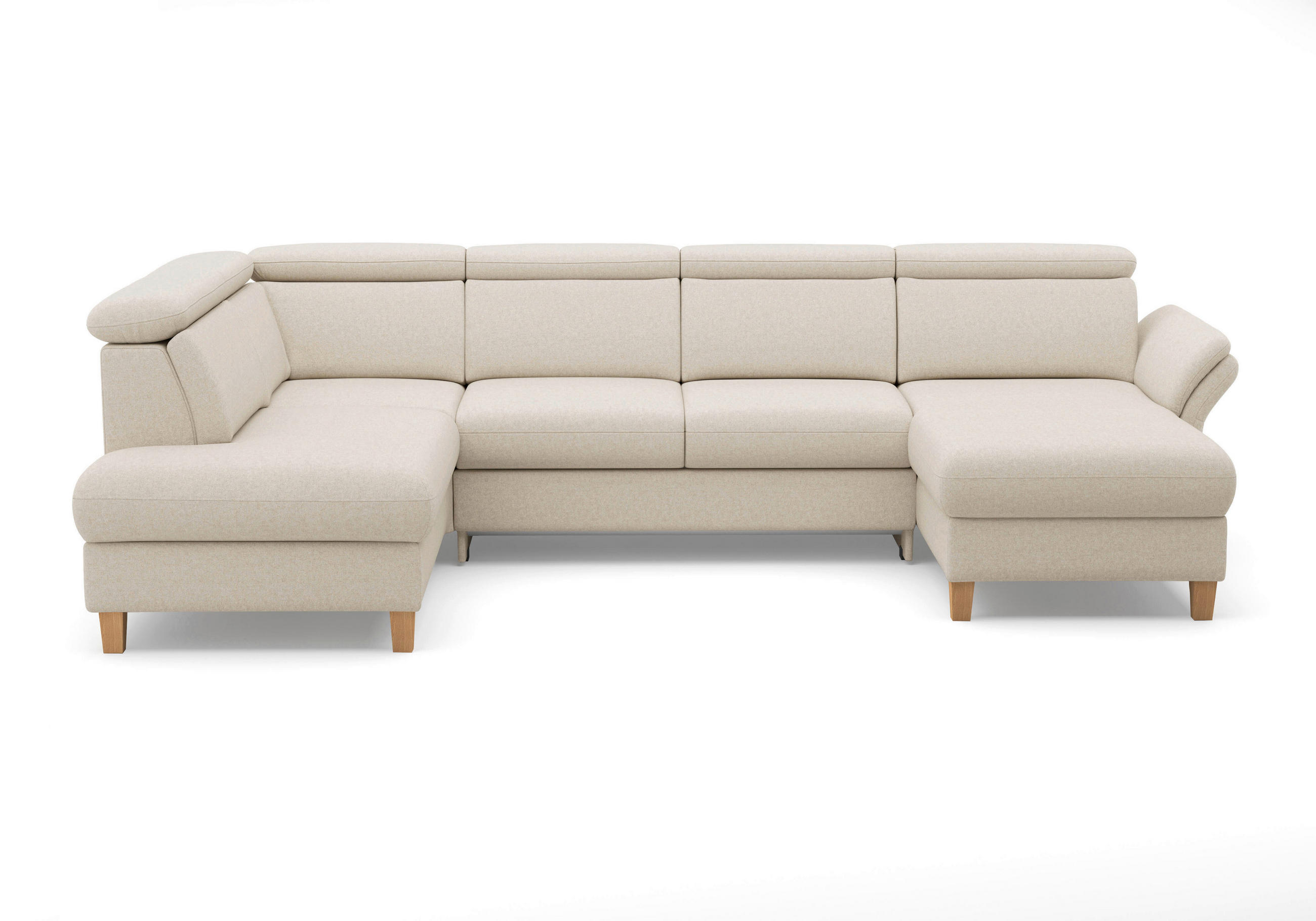 WOHNLANDSCHAFT GLENDALE E Creme Flachgewebe  - Eichefarben/Creme, KONVENTIONELL, Holz/Textil (193/321/166cm) - Sit & More