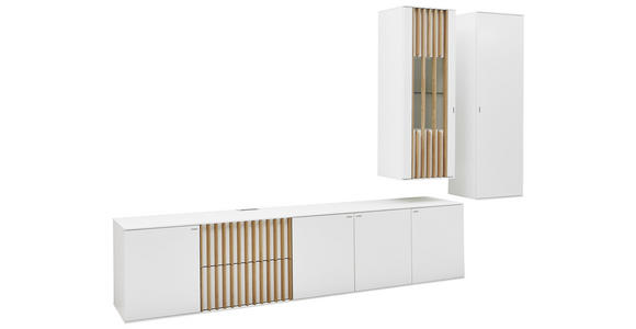 WOHNWAND 308/216/47 cm in Weiß, Eichefarben - Eichefarben/Schwarz, Design, Glas/Holz (308/216/47cm) - Ambiente