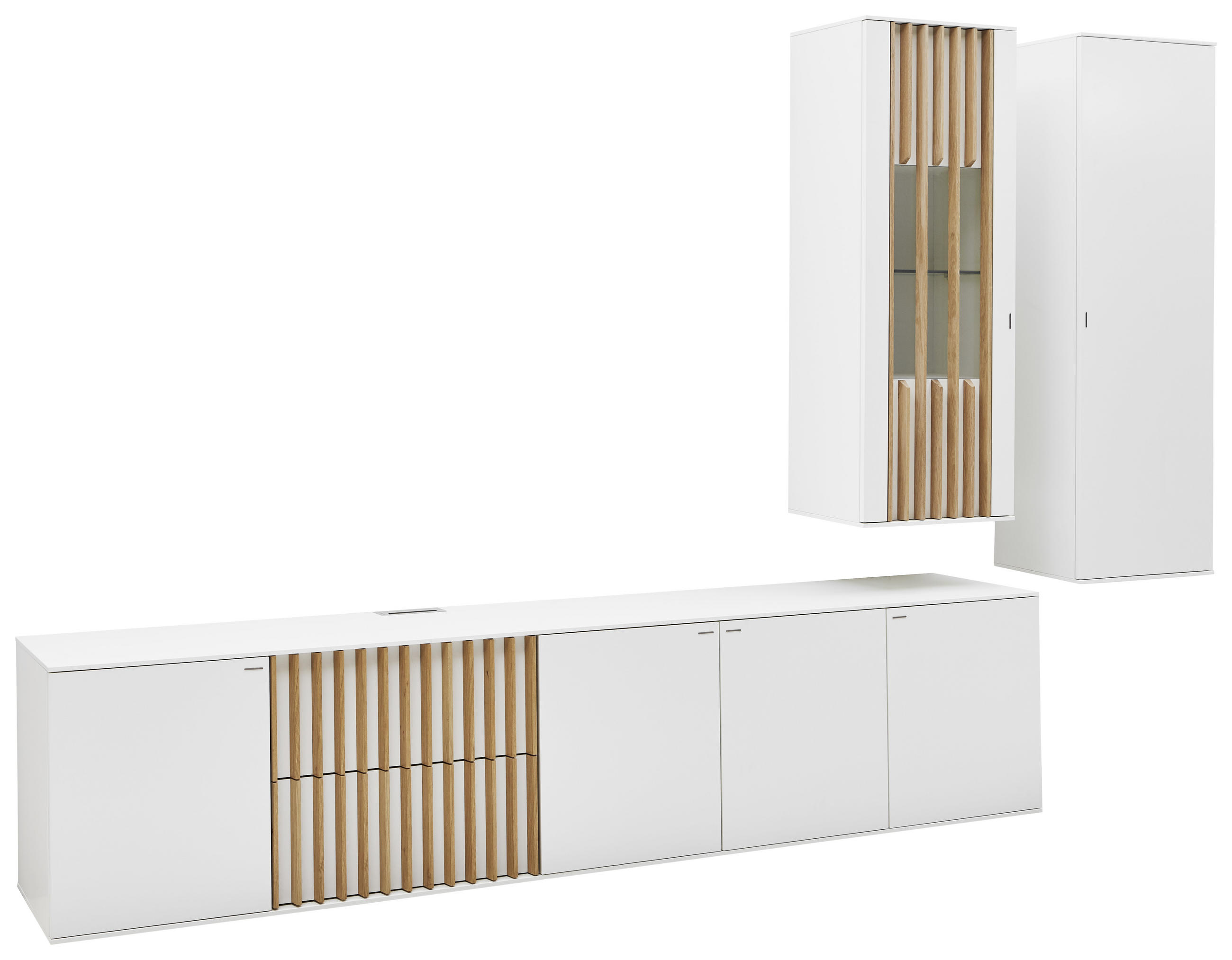 WOHNWAND Wildeiche furniert Weiß, Eichefarben  - Eichefarben/Schwarz, Design, Glas/Holz (308/216/47cm) - Ambiente
