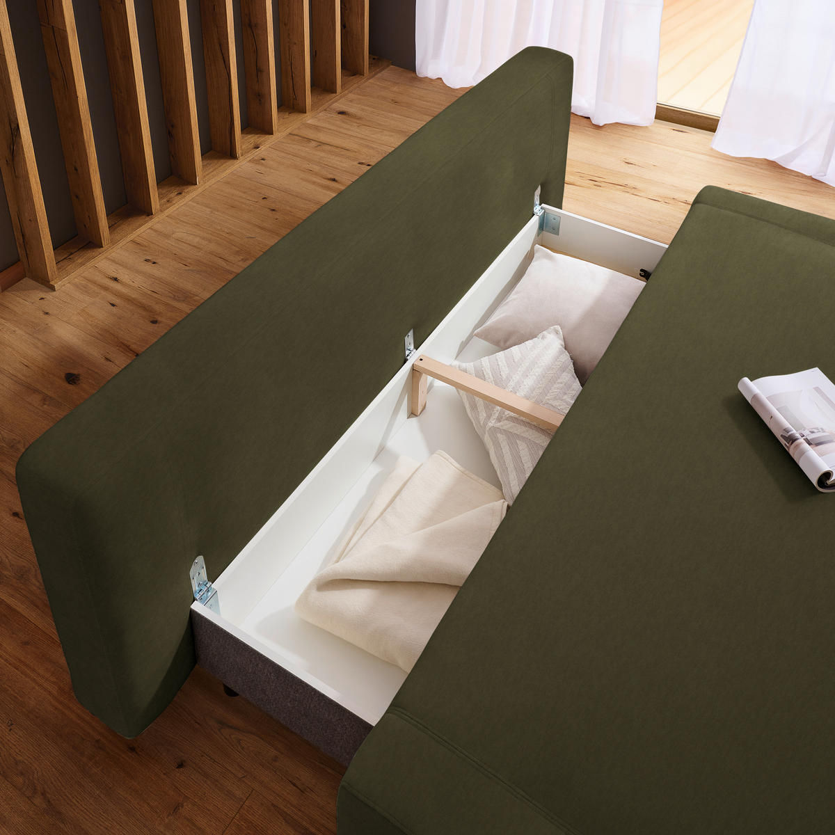SCHLAFSOFA  mit Stoffauswahl, Liegefunktion, Schlafen auf Sitzhöhe Mikrofaser Olivgrün  - Naturfarben/Olivgrün, Design, Holz/Textil (211/88/102cm) - Niels Andersson