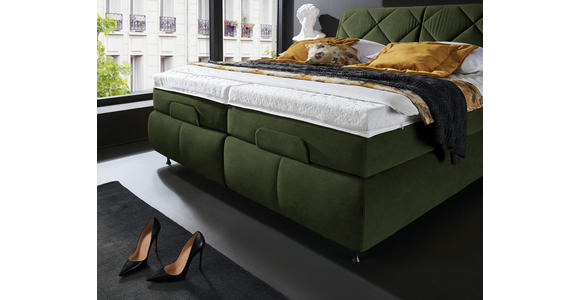 BOXSPRINGBETT 180/200 cm in Dunkelgrün - Dunkelgrün/Schwarz, KONVENTIONELL, Textil/Metall (180/200cm) - Dieter Knoll