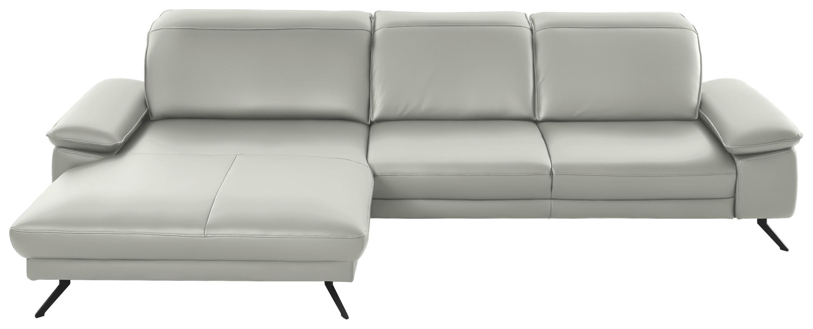 ECKSOFA in Echtleder Hellgrau  - Hellgrau/Schwarz, Design, Leder/Metall (193/328cm) - Dieter Knoll