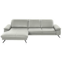 ECKSOFA in Echtleder Hellgrau  193/328 cm  - Hellgrau/Schwarz, Design, Leder/Metall (193/328cm) - Dieter Knoll