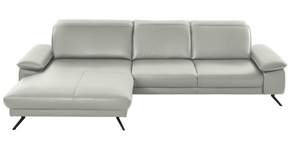 ECKSOFA in Echtleder Hellgrau  - Hellgrau/Schwarz, Design, Leder/Metall (193/328cm) - Dieter Knoll