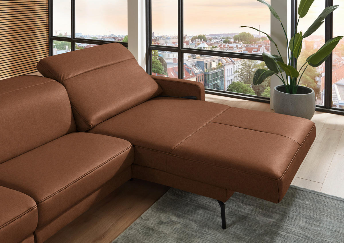 ECKSOFA  Echtleder Cognac  - Cognac/Schwarz, Design, Leder/Metall (323/179cm) - Dieter Knoll