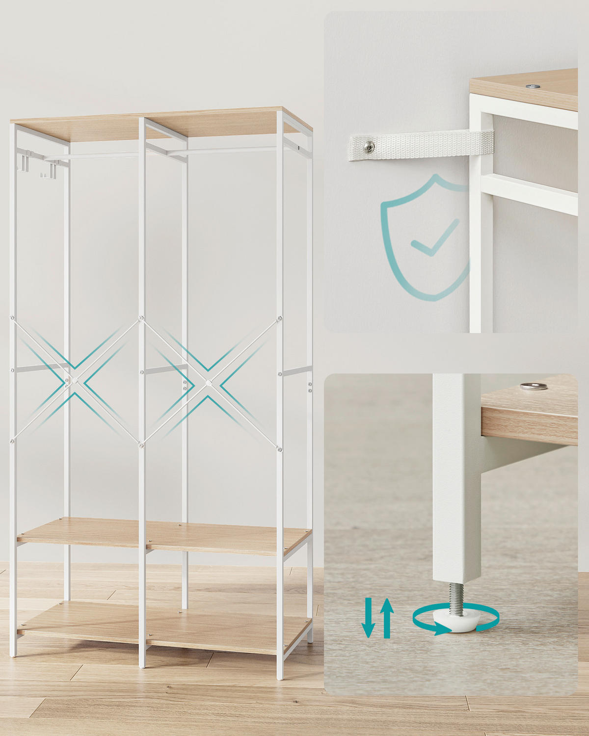 KLEIDERSCHRANK  in Weiß, Eiche Bianco  - Eiche Bianco/Weiß, Basics, Holzwerkstoff/Metall (94,5/180/40cm)